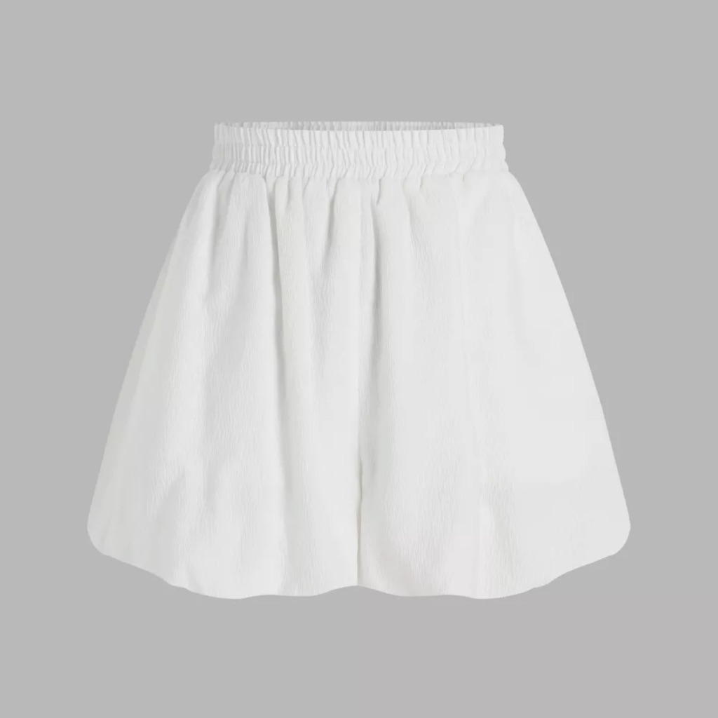 White Solid Texture Mini Shorts
